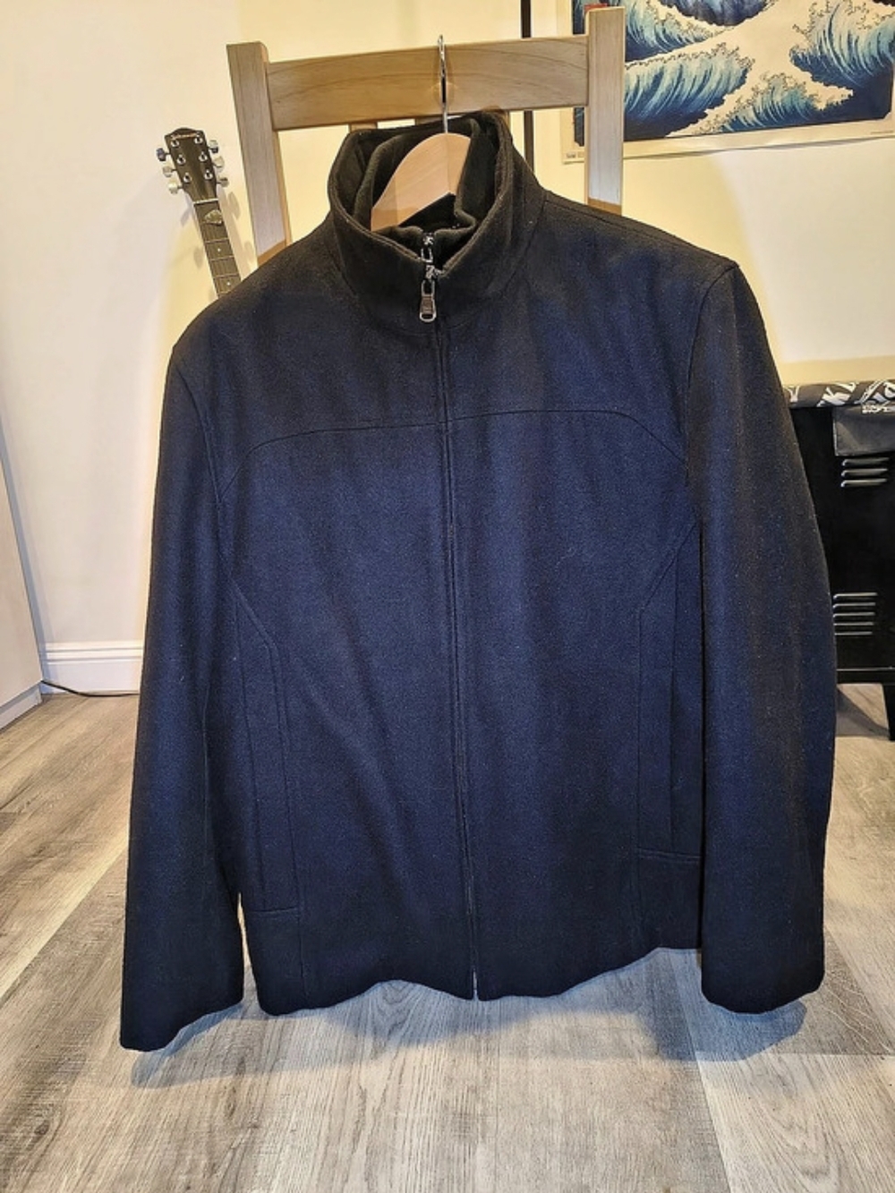 Calvin Klein Wool Blend Stand Collar Bib Jacket Men's Black Medium